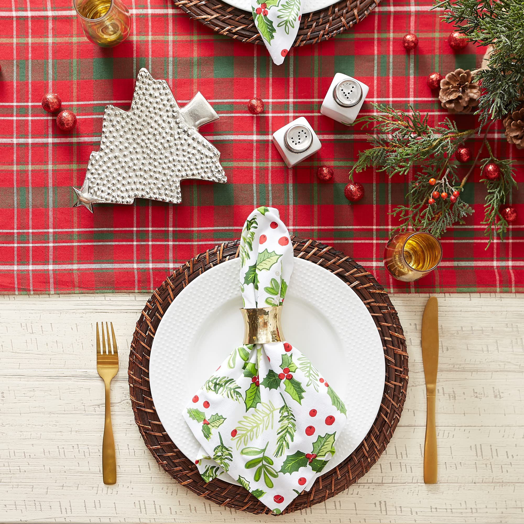 DII Holiday Dining Table Linen Collection Tartan Holly Plaid, Christmas Table Runner, 14x108, Red & Green - Image 3