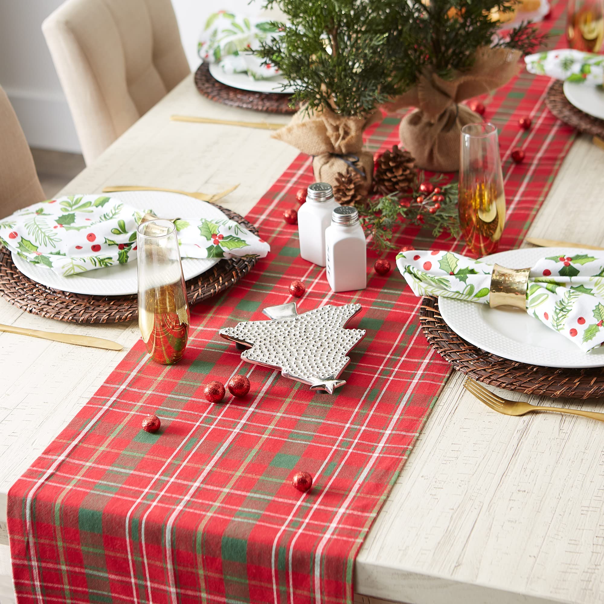 DII Holiday Dining Table Linen Collection Tartan Holly Plaid, Christmas Table Runner, 14x108, Red & Green - Image 4