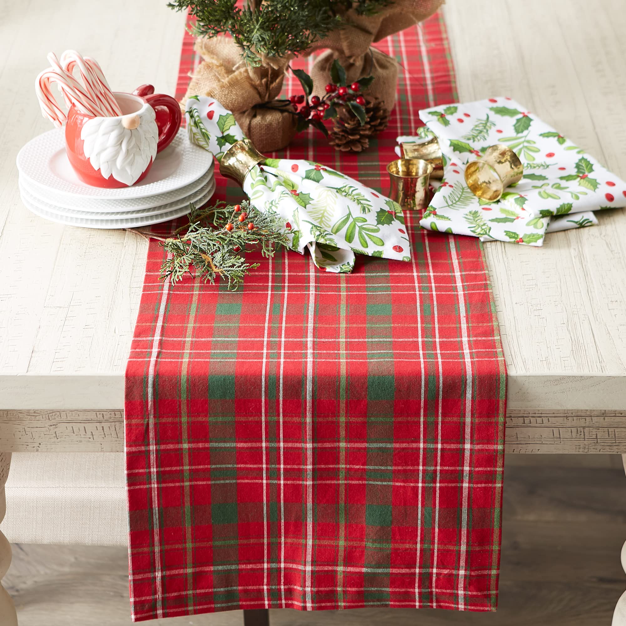 DII Holiday Dining Table Linen Collection Tartan Holly Plaid, Christmas Table Runner, 14x108, Red & Green - Image 5
