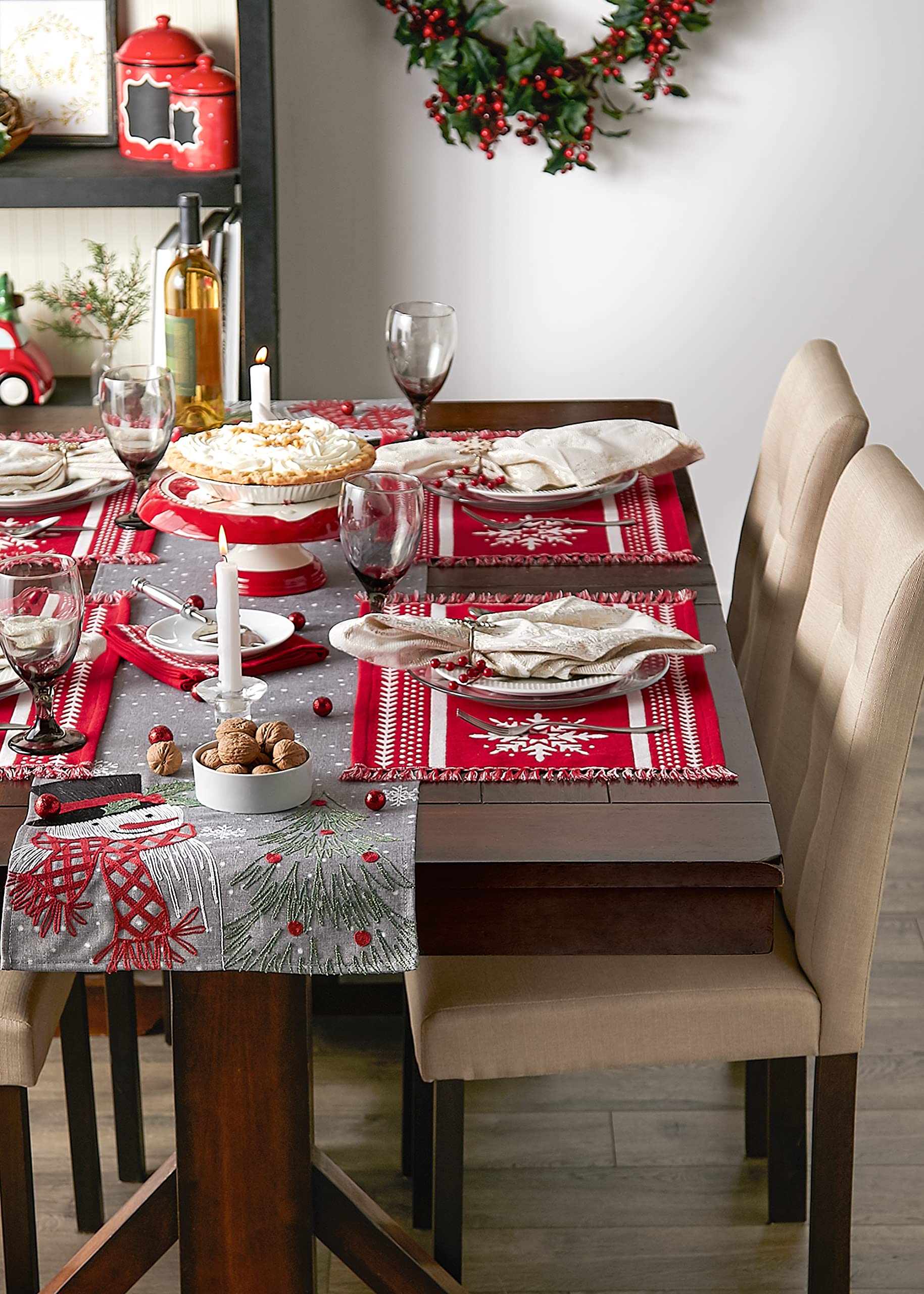 DII Holiday Nordic Dining Kitchen & Table Décor Collection, Christmas Placemat Set, 13x19, Jacquard Stripe Snowflake, 4 Piece - Image 4