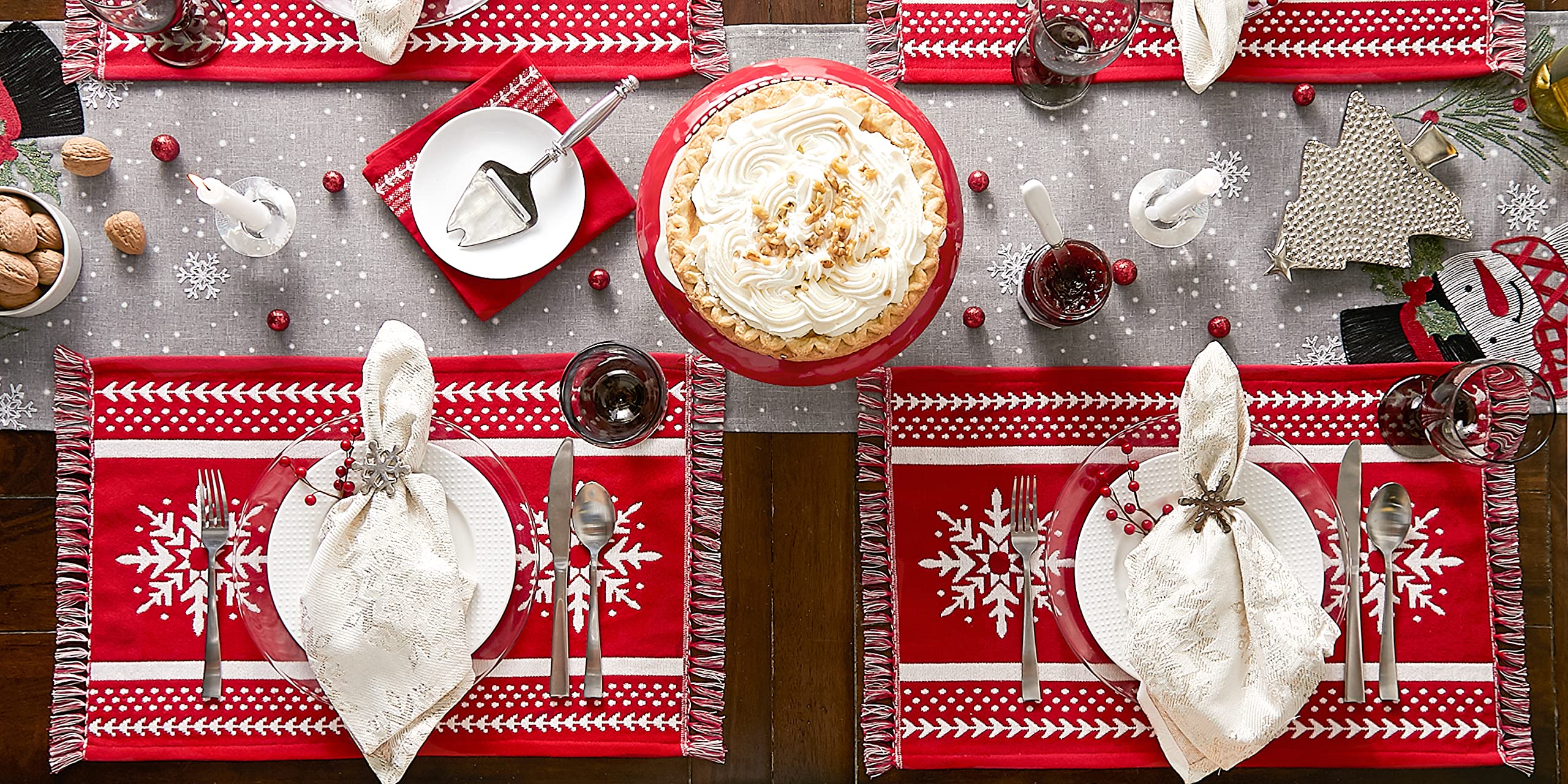 DII Holiday Nordic Dining Kitchen & Table Décor Collection, Christmas Placemat Set, 13x19, Jacquard Stripe Snowflake, 4 Piece - Image 5