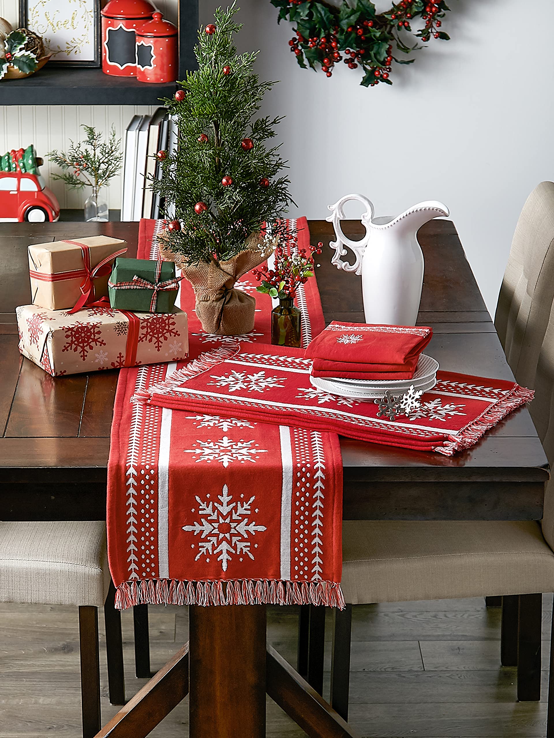 DII Holiday Nordic Dining Kitchen & Table Décor Collection, Christmas Placemat Set, 13x19, Jacquard Stripe Snowflake, 4 Piece - Image 6