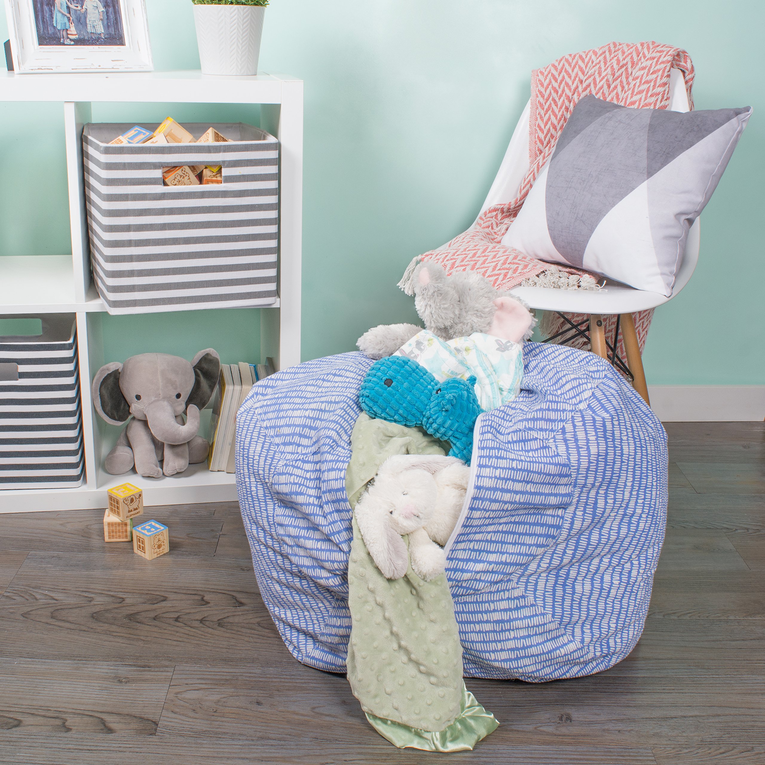 DII Keeping Score Stripes Print, Large Bean Bag Chair Cover for Kids & Stuffed Animal Storage, Bright Blue, One Size - Image 7