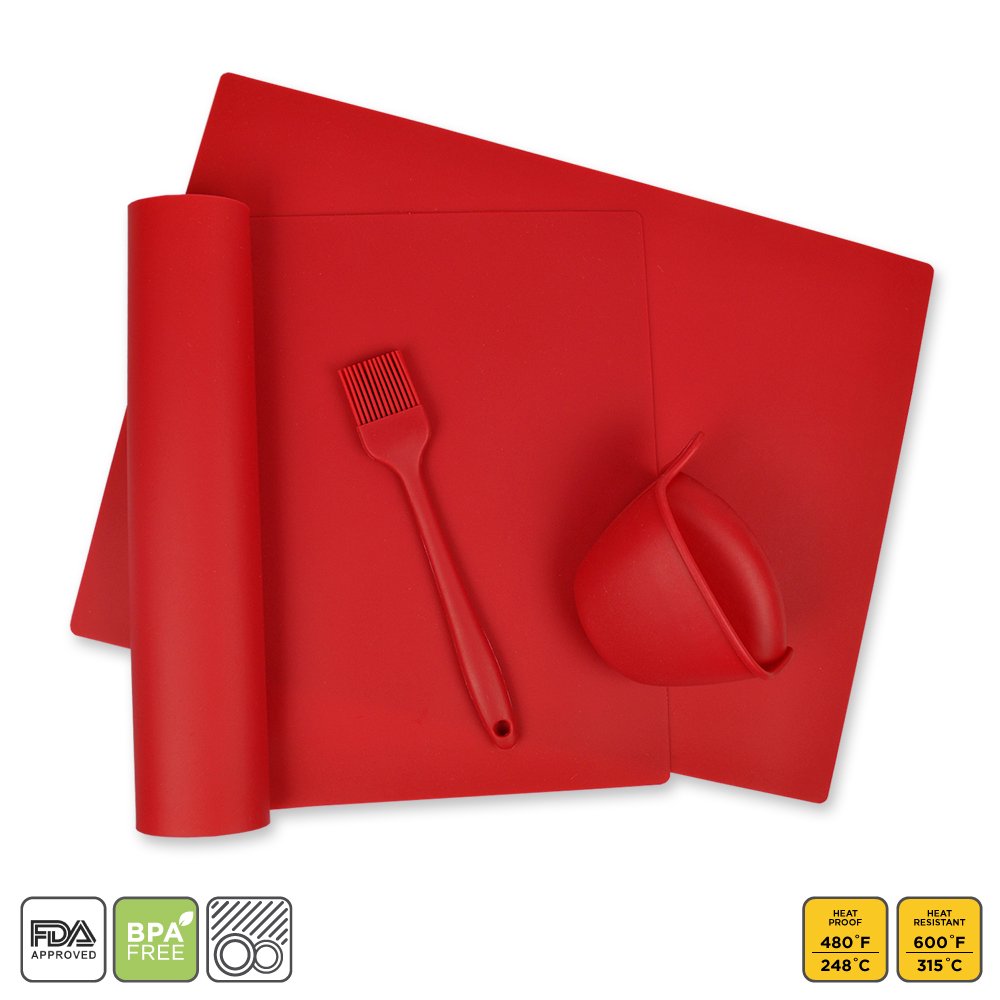 DII Kitchen Millennium 4-Piece Heat Resistant Seamless Non Stick Dishwasher Safe BPA Free Silicone DII Kitchen Baking Set, Red - Image 3