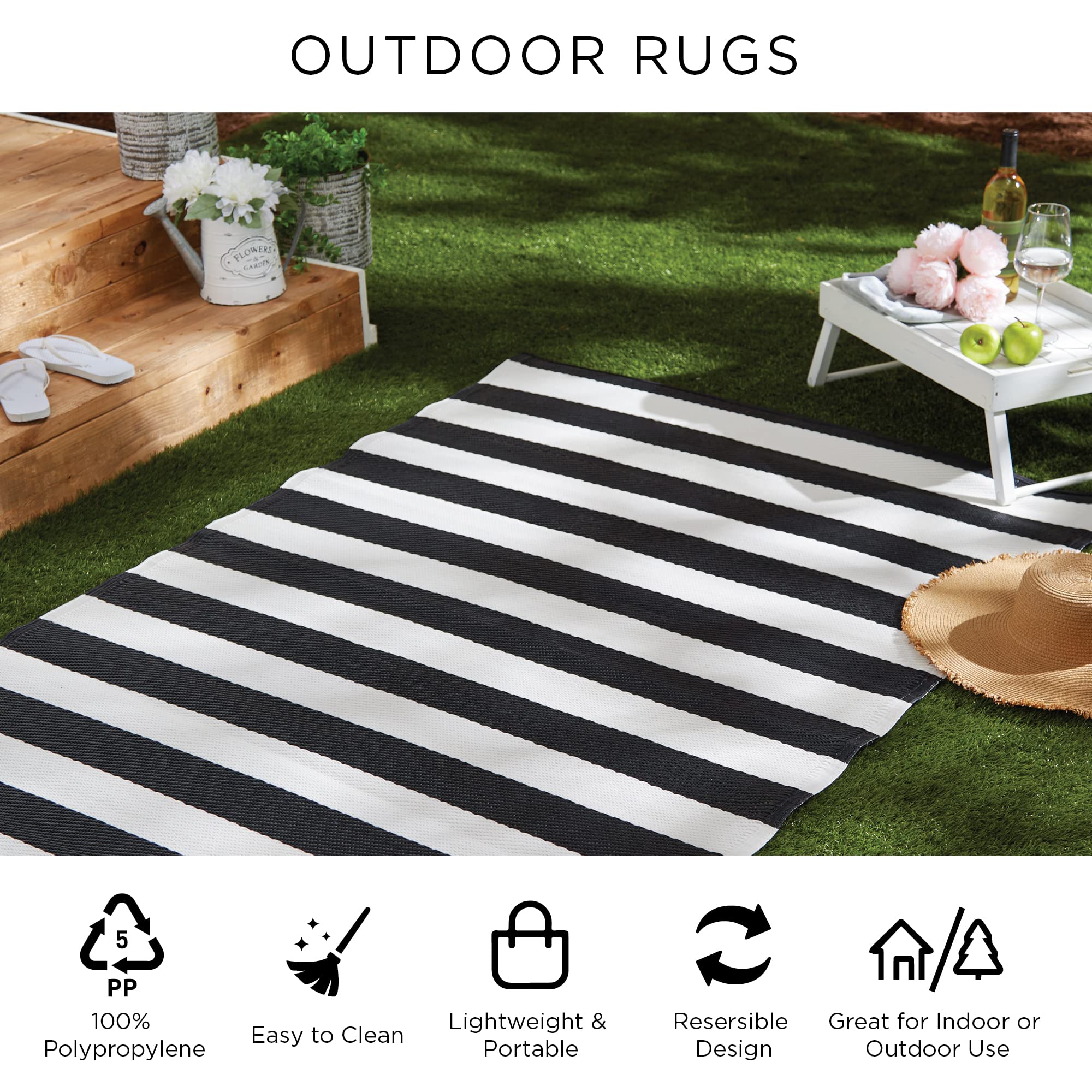 DII Outdoor Rug Collection Reversible Woven Polypropylene Plastic Straw Mat, 4x6-Feet, Black & White - Image 8