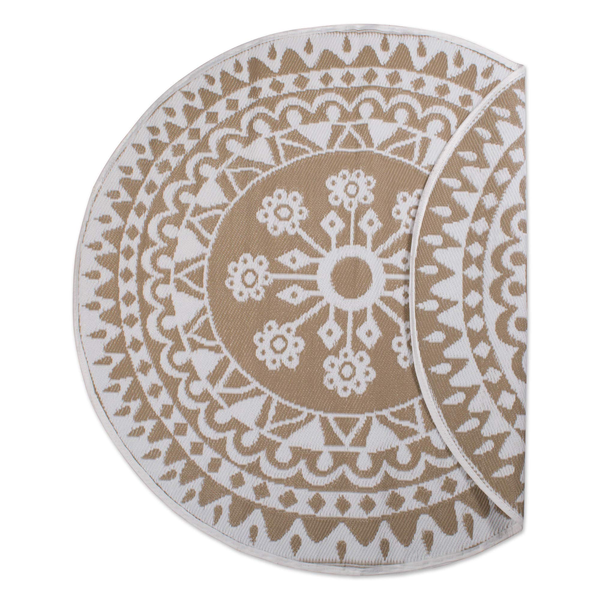 DII Outdoor Rugs Collection Reversible Woven, 5' Round, Taupe Floral - Image 4