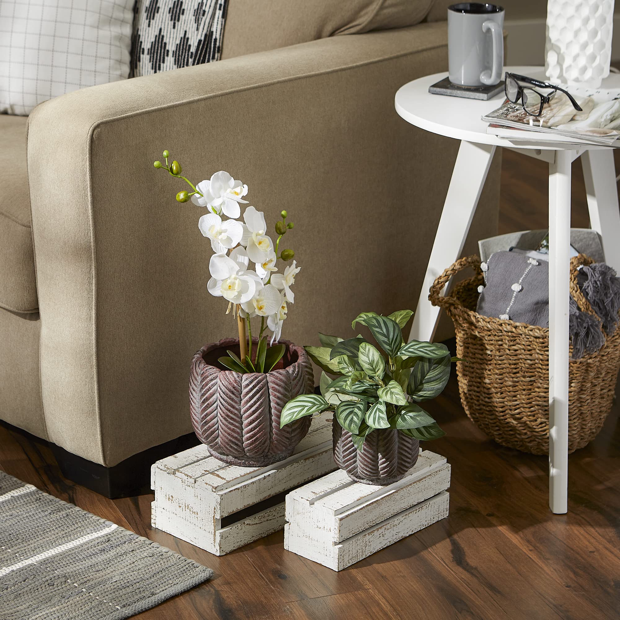 DII Planter Pot Collection Distressed/Weathered Indoor & Outdoor Cement, for Plants or Flowers, Small 5x4.25/Large 7.5x6.25, Deco Leaf, 2 Piece - Image 5