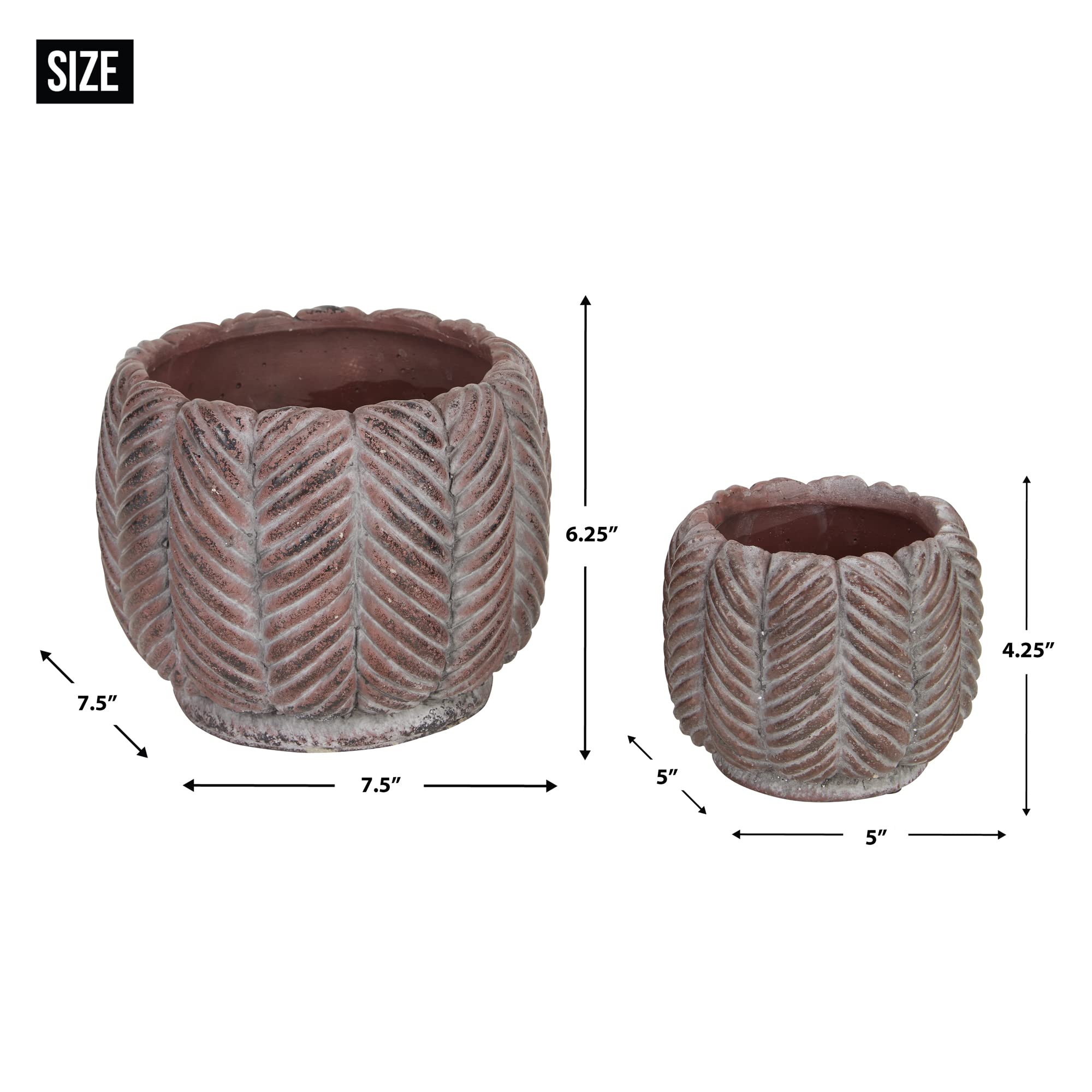 DII Planter Pot Collection Distressed/Weathered Indoor & Outdoor Cement, for Plants or Flowers, Small 5x4.25/Large 7.5x6.25, Deco Leaf, 2 Piece - Image 6