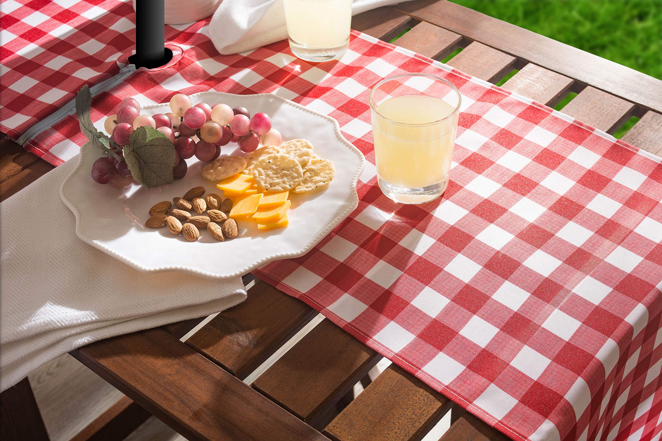 DII Red Check Outdoor Zippered Tabletop Collection, Stain Resistant & Waterproof, 14x72 Table Runner, Check - Image 7