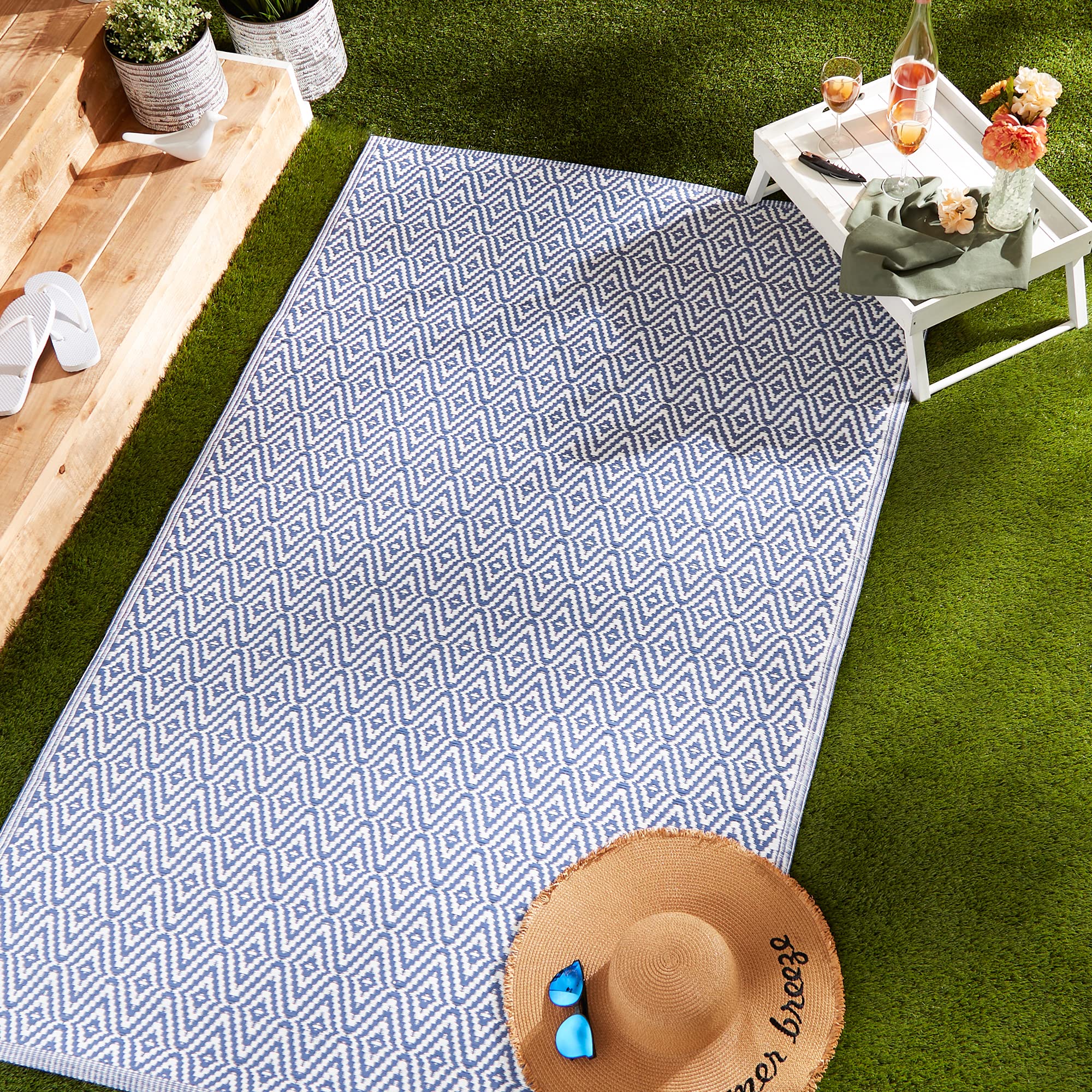 DII Reversible Indoor/Outdoor Diamond Woven Rug, 4x6', French Blue - Image 6