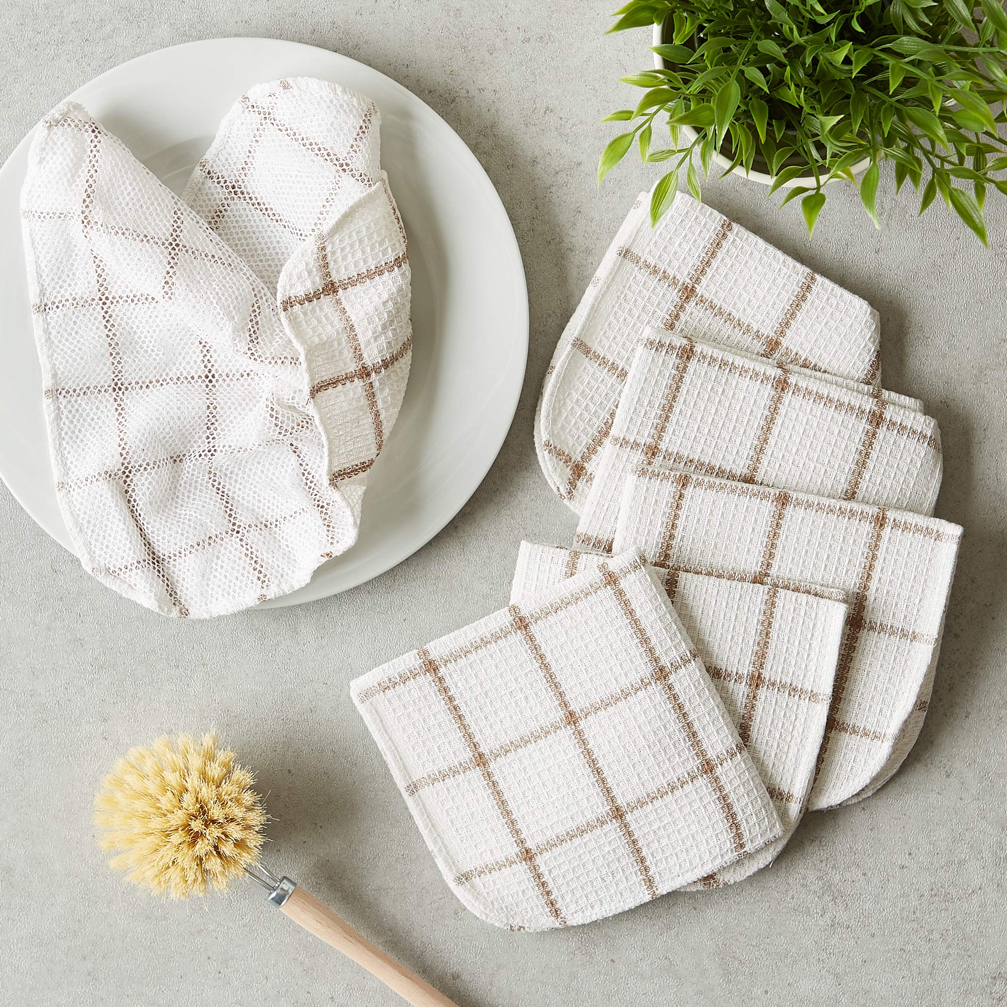 DII Scrubber Dishcloths Collection Windowpane Dishrag Set, 12x12, White/Stone Stripe, 6 Piece - Image 3