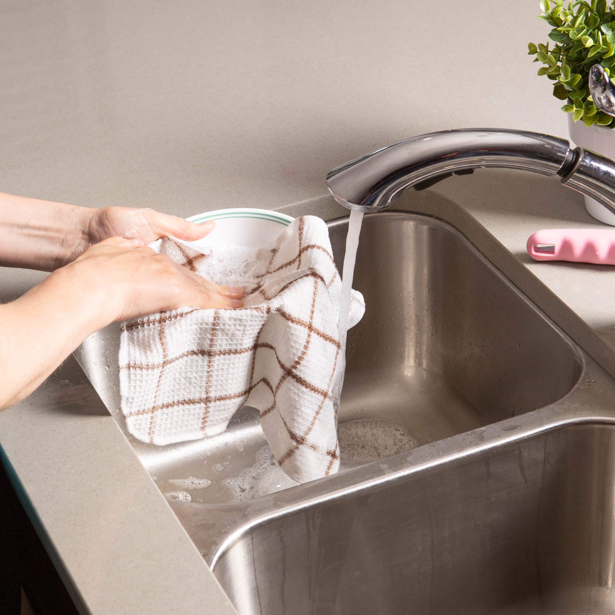 DII Scrubber Dishcloths Collection Windowpane Dishrag Set, 12x12, White/Stone Stripe, 6 Piece - Image 5