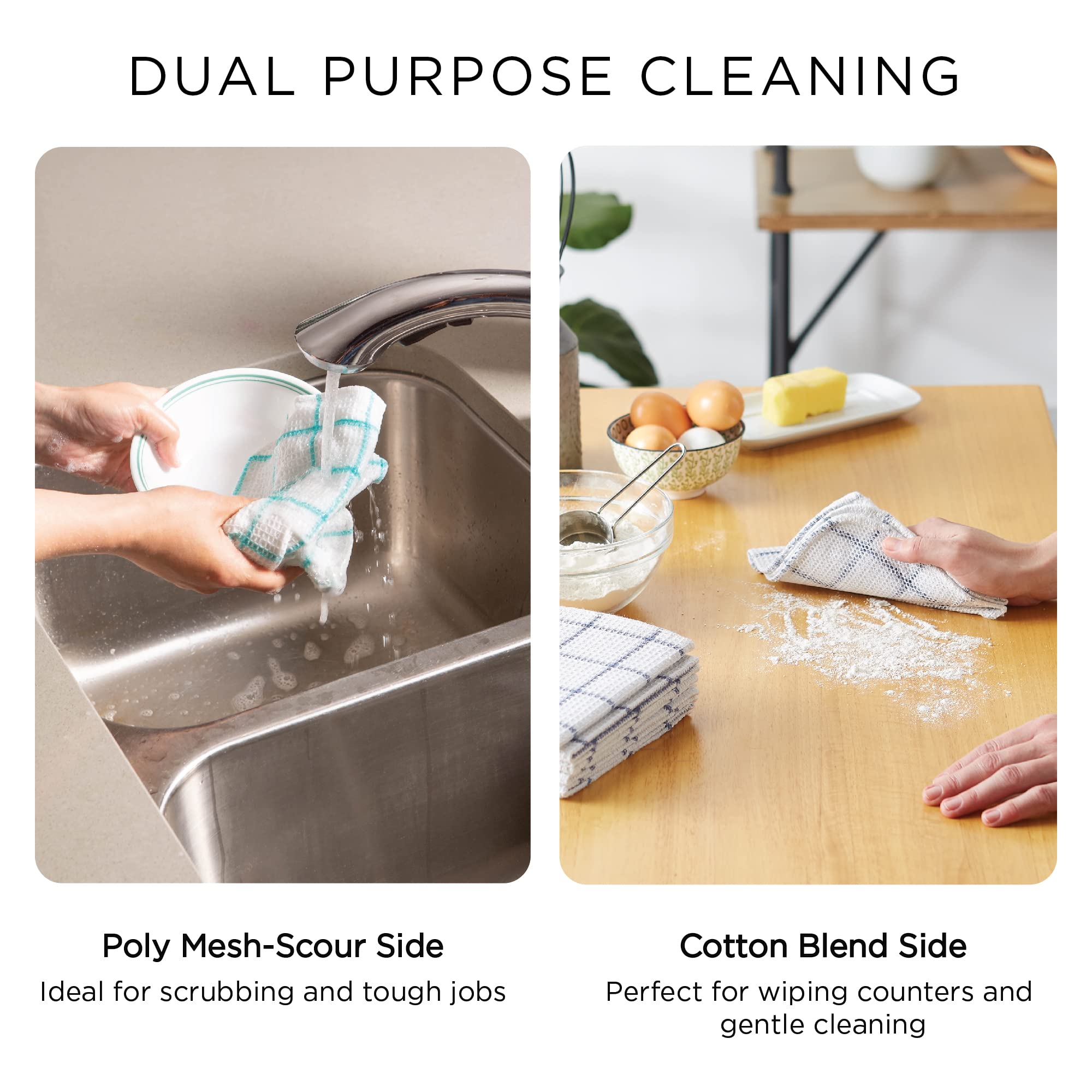 DII Scrubber Dishcloths Collection Windowpane Dishrag Set, 12x12, White/Stone Stripe, 6 Piece - Image 7