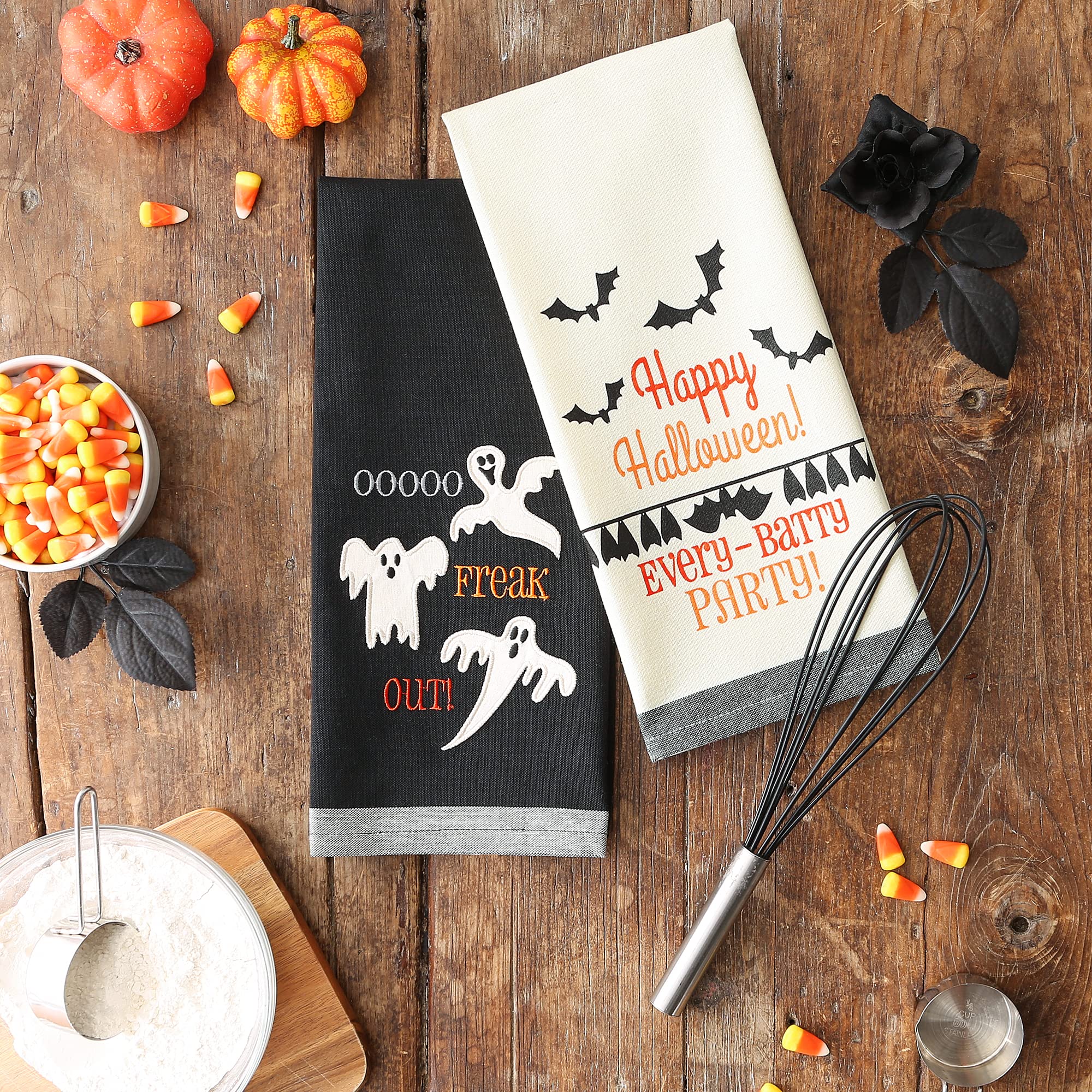 DII Spooky Kitchen Towel Collection Halloween Décor Printed Dishtowel Set, 18x28, Bats & Ghosts, 2 Count - Image 5