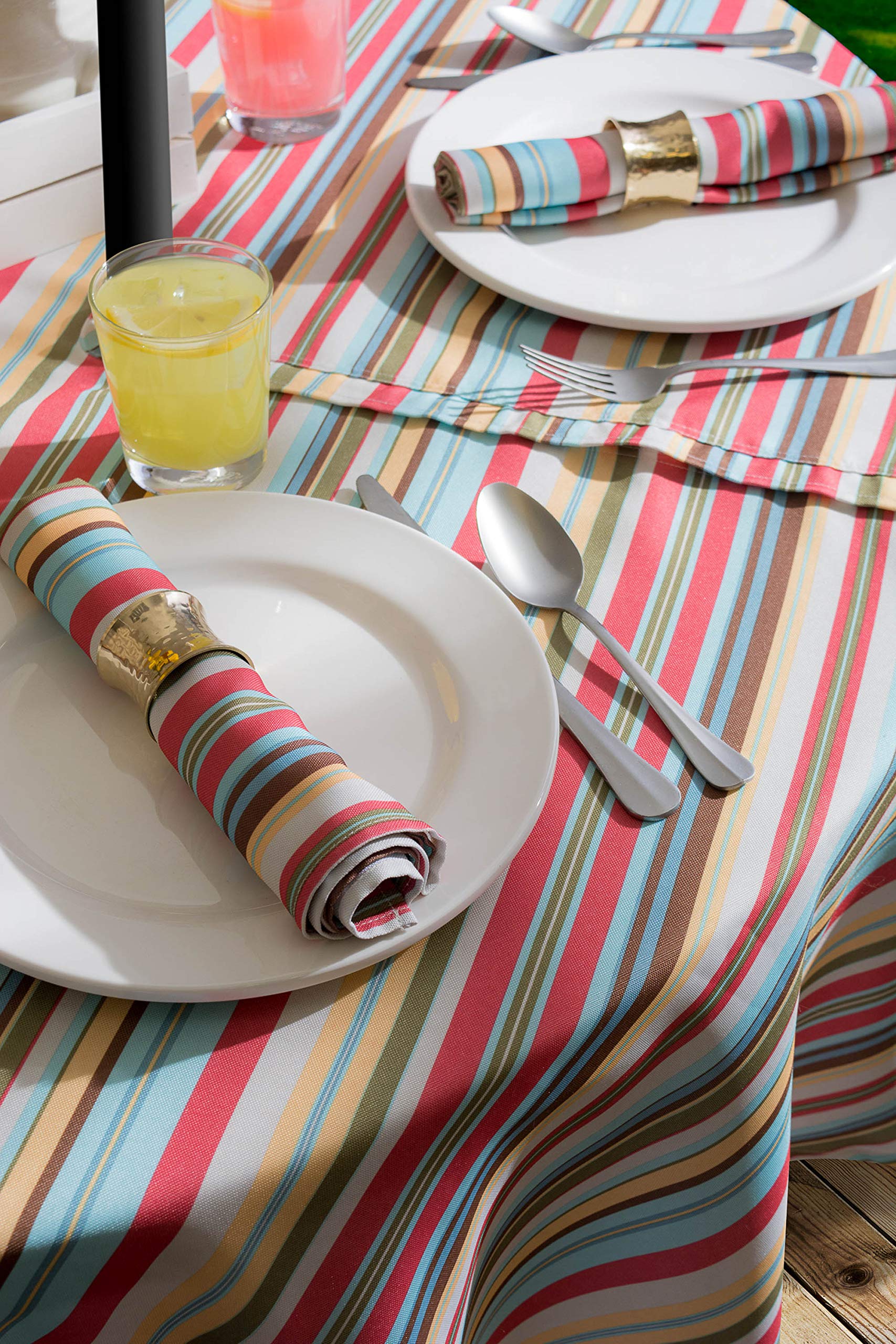DII Summer Stripe Outdoor Zippered Tabletop Collection, Multi-use, Machine Washable, Tablecloth, 60" Round, Sunset - Image 7