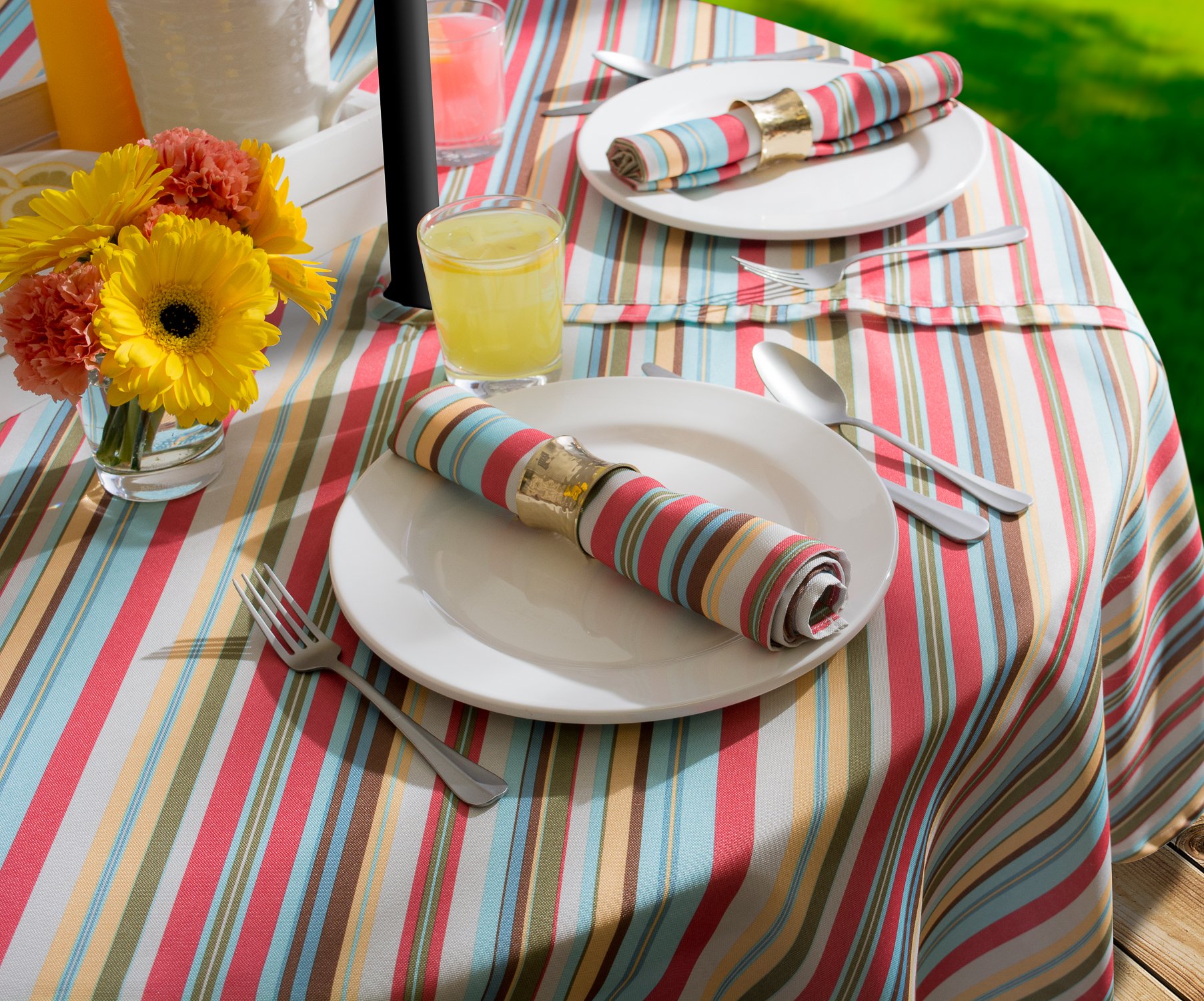 DII Summer Stripe Outdoor Zippered Tabletop Collection, Multi-use, Machine Washable, Tablecloth, 60" Round, Sunset - Image 9