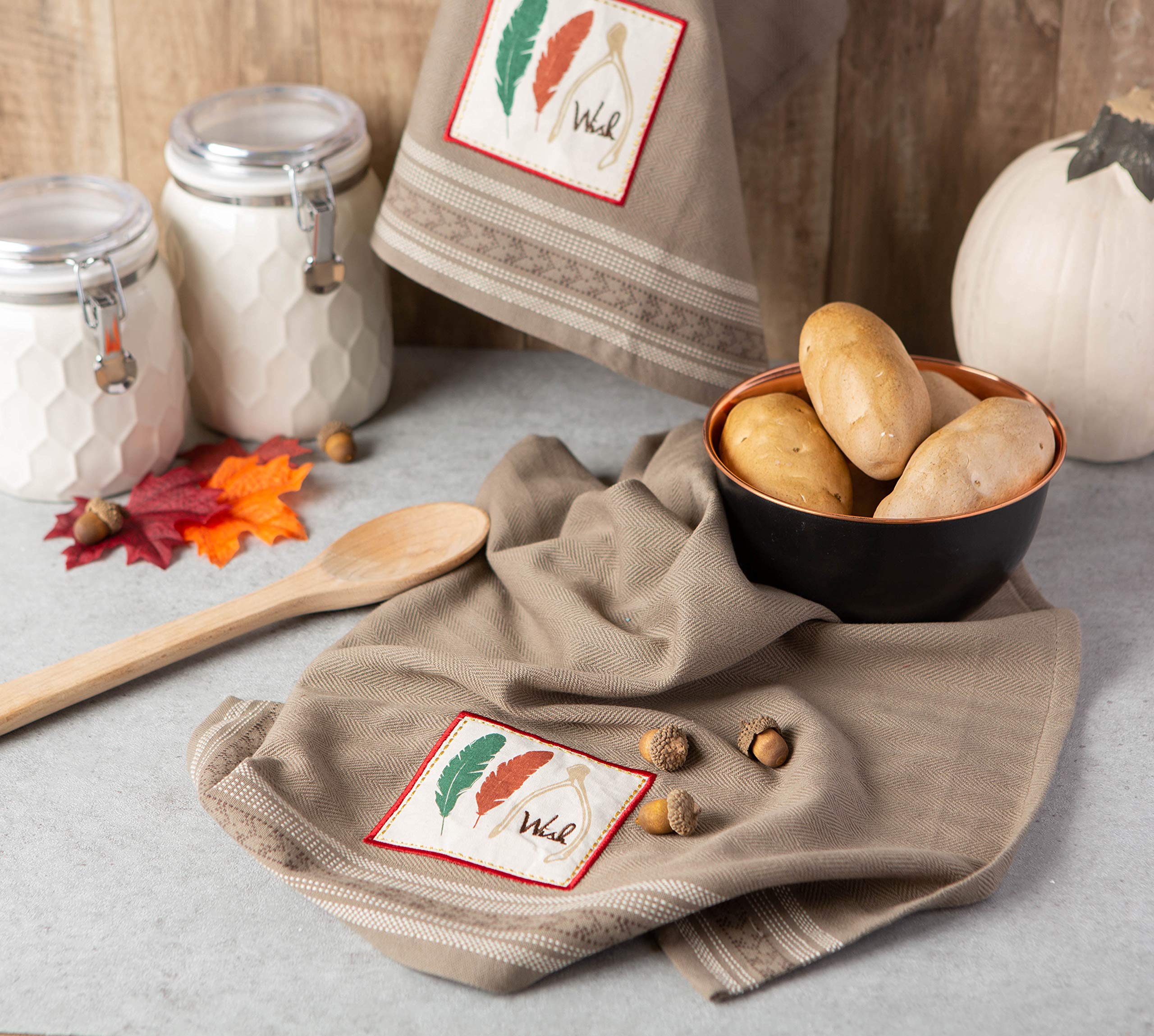 DII Thanksgiving Fall Kitchen Towels Collection Decorative Embellished Dish Towel Set, 18x28, Wishes, 2 Count - Image 3
