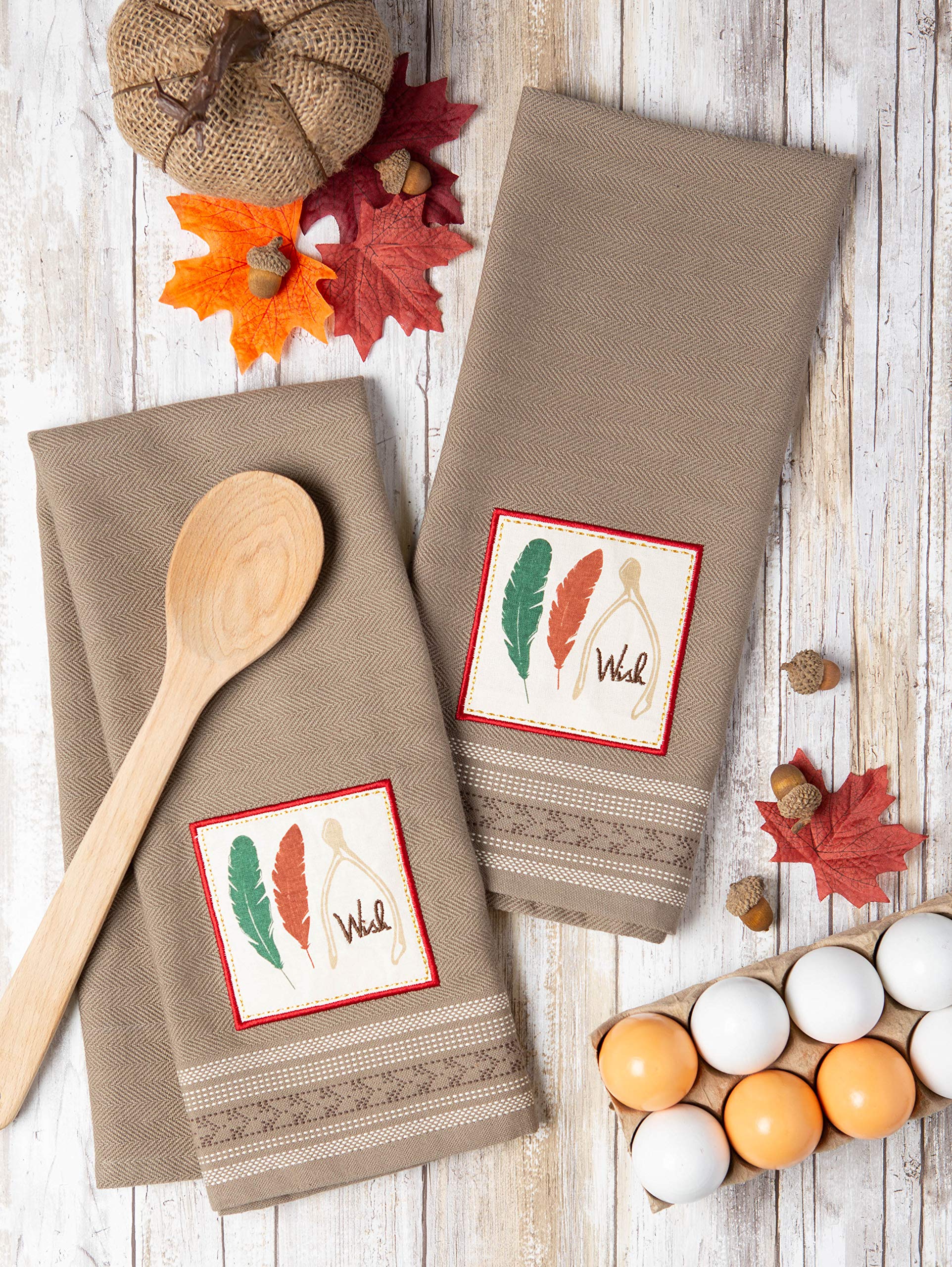 DII Thanksgiving Fall Kitchen Towels Collection Decorative Embellished Dish Towel Set, 18x28, Wishes, 2 Count - Image 4