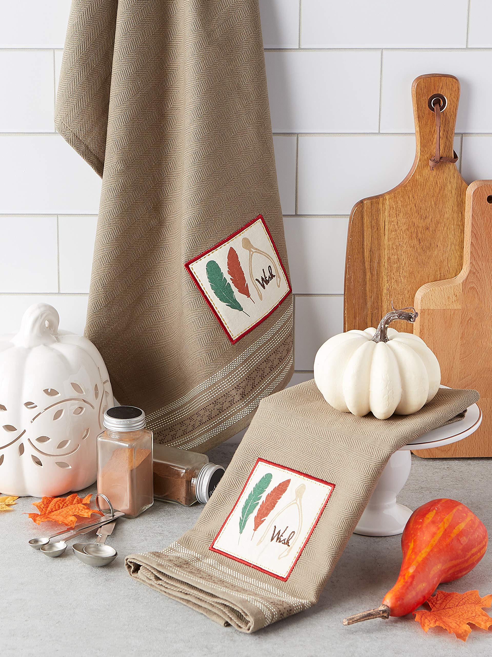 DII Thanksgiving Fall Kitchen Towels Collection Decorative Embellished Dish Towel Set, 18x28, Wishes, 2 Count - Image 7