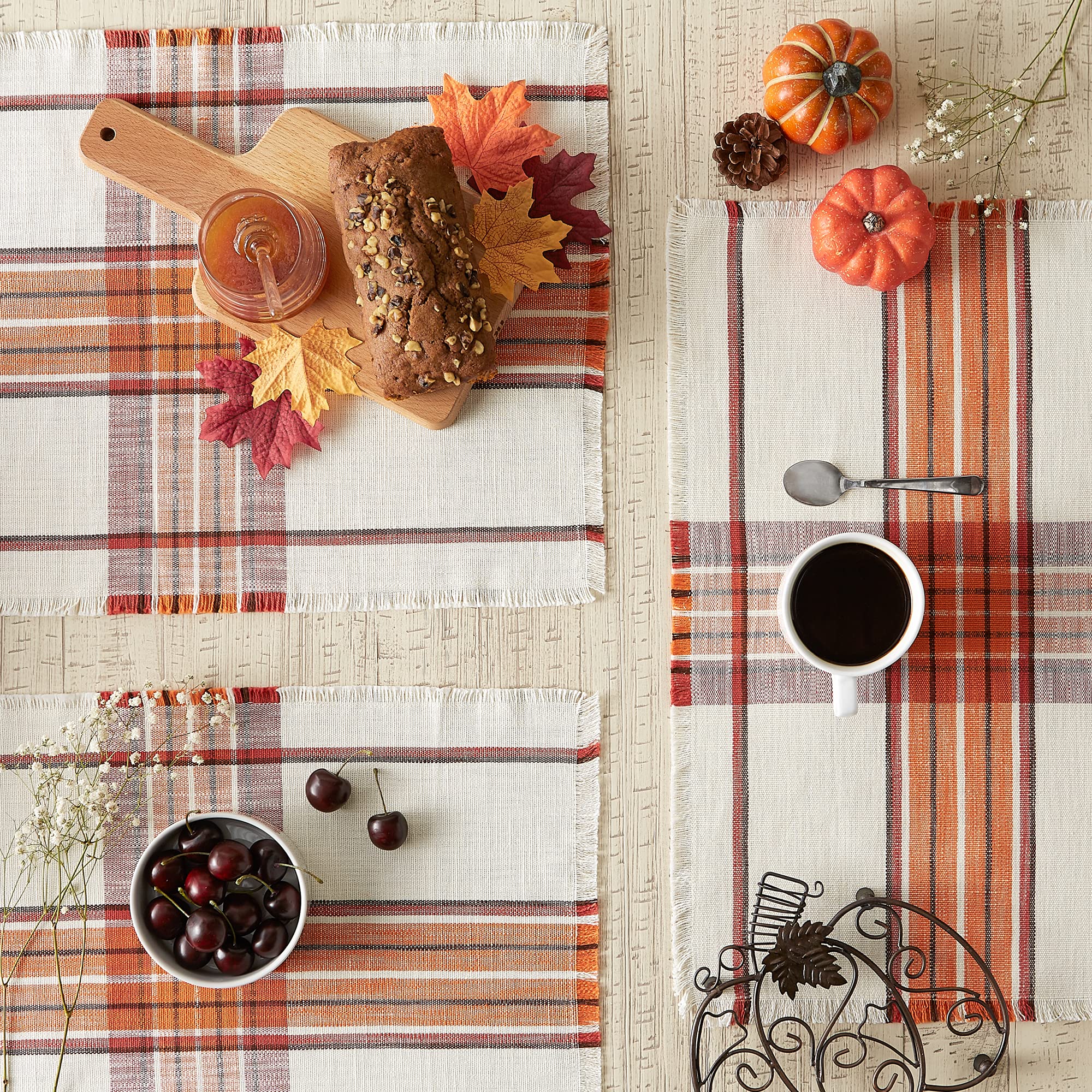 DII Thanksgiving & Fall Table Decoration Autumn Farmhouse Plaid, Placemat Set, 13x19, Pumpkin Spice Orange, 6 Count - Image 4