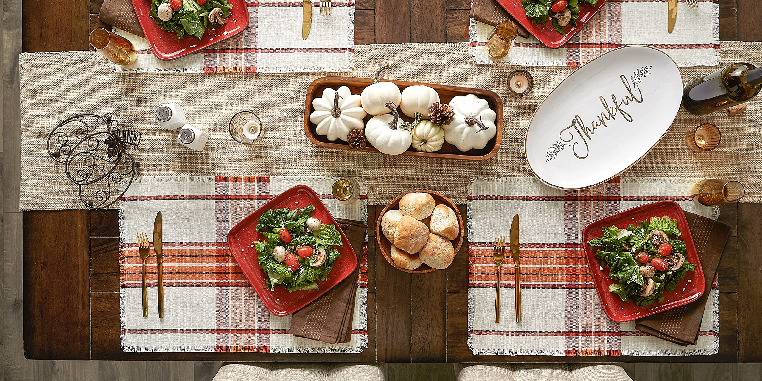 DII Thanksgiving & Fall Table Decoration Autumn Farmhouse Plaid, Placemat Set, 13x19, Pumpkin Spice Orange, 6 Count - Image 5