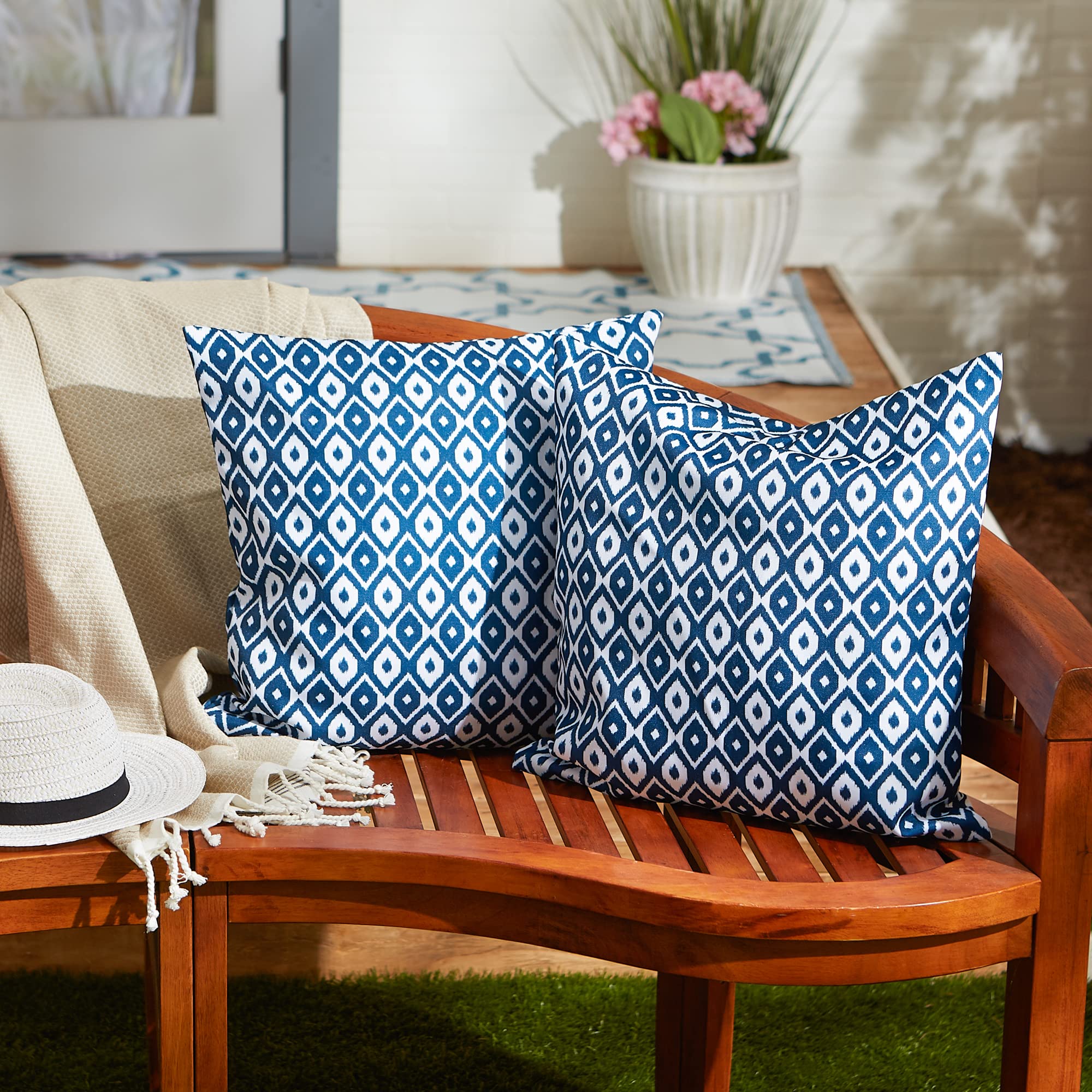 DII Throw Pillow Cover Collection Outdoor Water Repellent Polyester, Reversible, 18x18, Blue Ikat, 2 Piece - Image 4