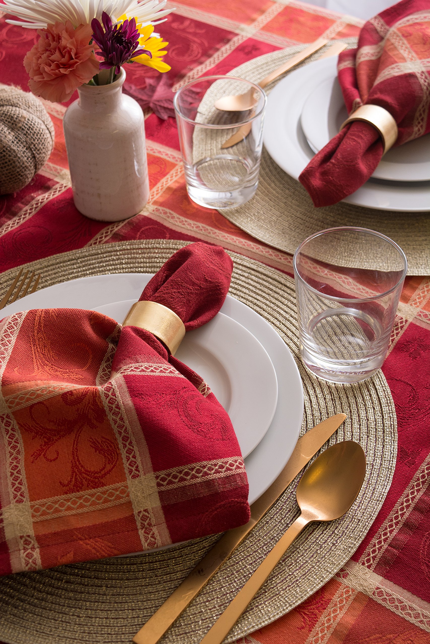 DII Traditional Harvest Wheat Jacquard Collection Thanksgiving Fall Table Décor Damask Cotton, 70" Round Tablecloth, Burnt Orange Pumpkin Vine - Image 3