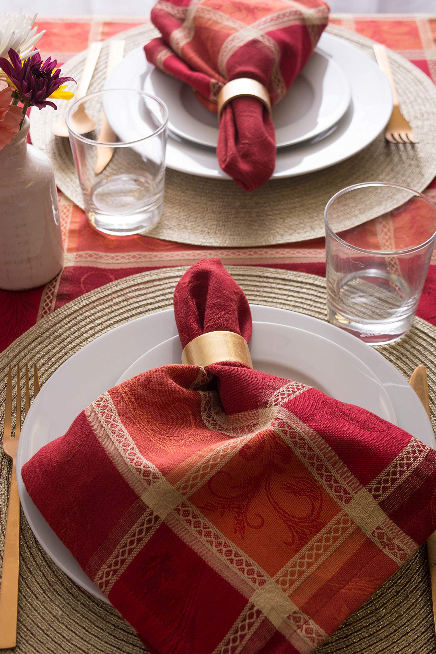 DII Traditional Harvest Wheat Jacquard Collection Thanksgiving Fall Table Décor Damask Cotton, 70" Round Tablecloth, Burnt Orange Pumpkin Vine - Image 6