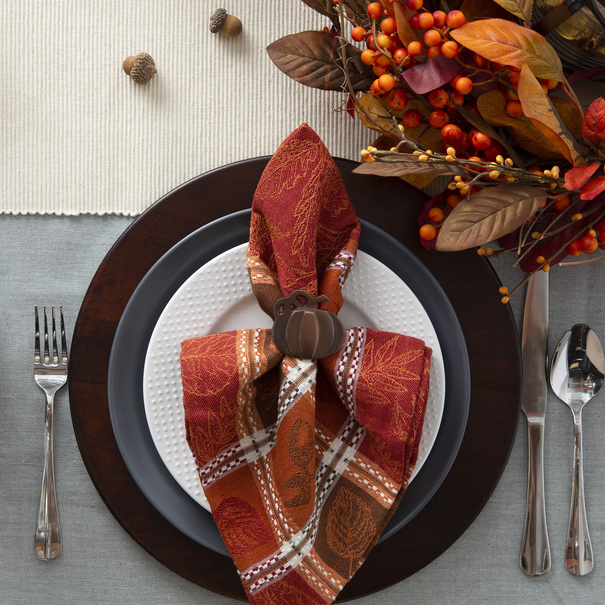 DII Traditional Harvest Wheat Jacquard Collection Thanksgiving Fall Table Décor Damask Cotton, Square Napkin Set, 20x20, Wine Red Botanical, 6 Piece - Image 6