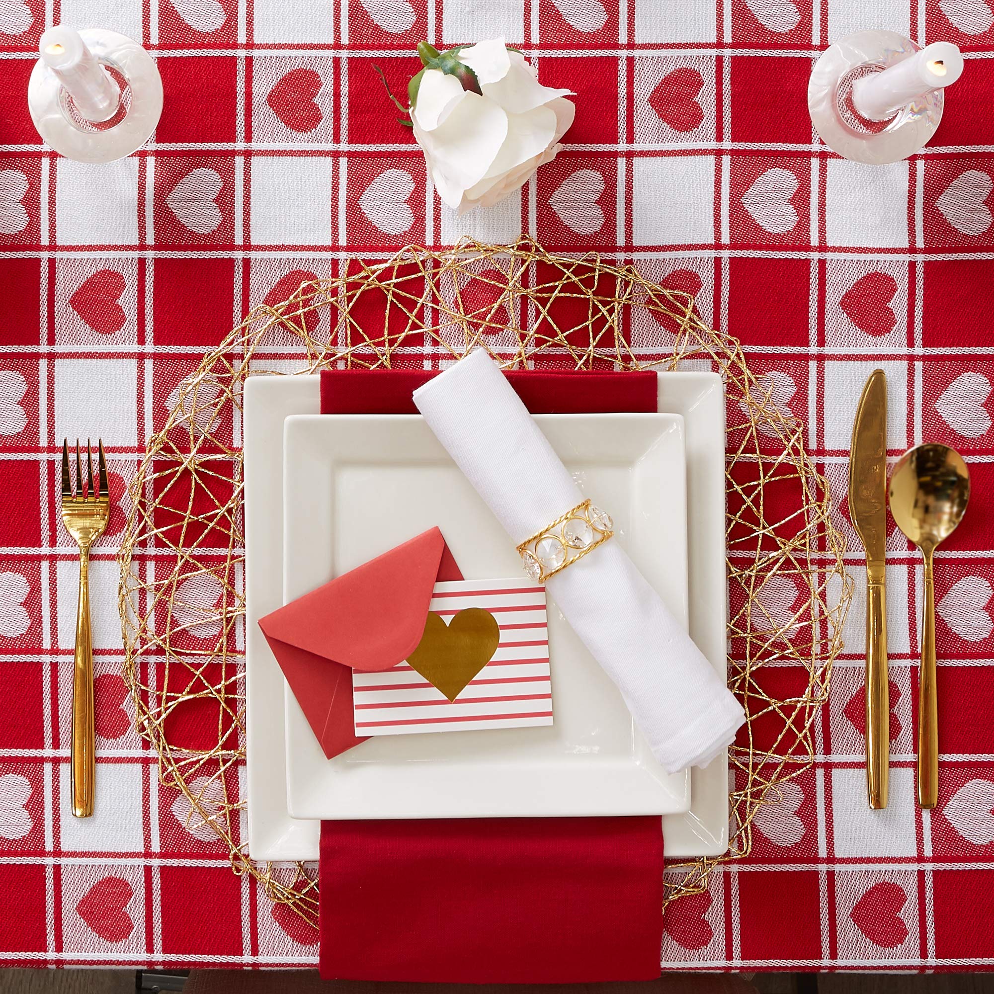 DII Valentine's Day Tablecloth Check Collection, Tablecloth, 60x84, Checkered Hearts - Image 3