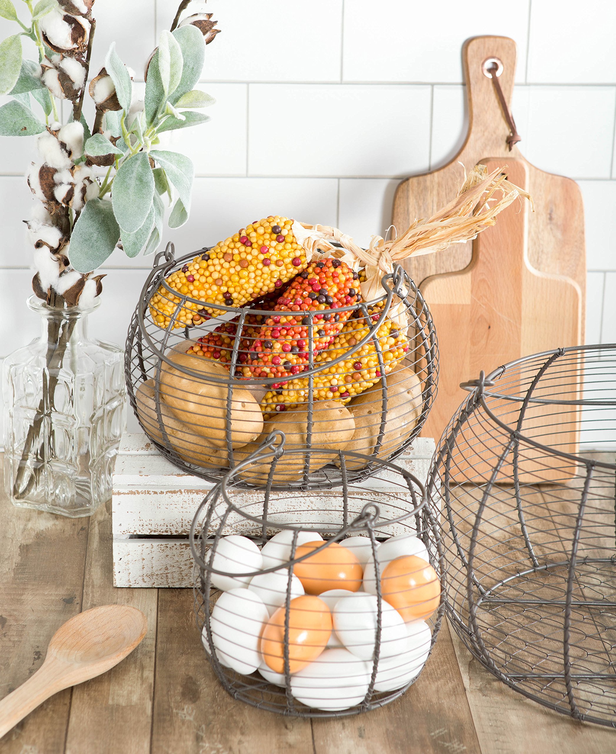 DII Vintage Wire Storage Baskets, Egg Basket Set, Rustic 3 Piece - Image 6